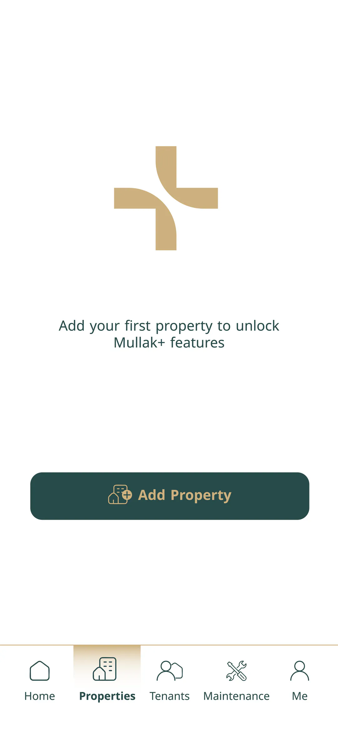 Mullak+ app prompt to add your first property